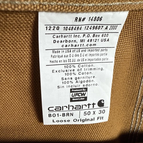 Carhartt Pants Mens 50x30 Double Knee Duck Canvas Brown Original Fit Workwear - Picture 13 of 19
