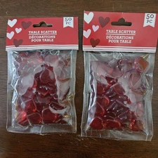 Valentine's Acrylic 50 Heart Shape Gems Vase Filler Table Scatter ~ Red Set of 2
