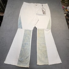 NWT Almost Famous Jeans Womans 22 White High Rise Flare Distressed Patchwork
