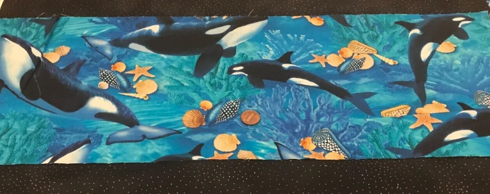 Orca Whales*Shells*Coral*Swimming*Blue Water*Michael Miller*22" x 8"*100% Cotton - Image 4 of 4