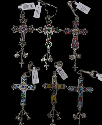 Cross Charm Necklace Crucifix Ornament Sun Catcher Car Mirror Ganz 3"x2.5" - Picture 2 of 21