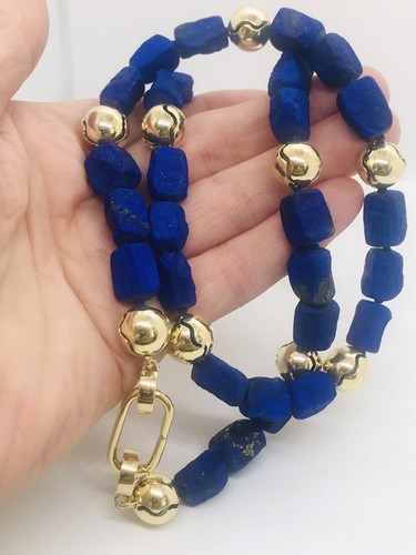 "Collar de cierre empuje lapislázuli oro 14k martillado natural de 12,5 x 9,5 mm de lapislázuli 26,5" - Imagen 2 de 12