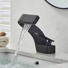 Matte Black Waterfall Bathroom Faucet Vanity Basin Single Handle Sink Mixer Tap