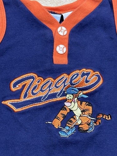 Disney Winnie the Pooh 0-3 Month Tigger Sleeveless Romper Baseball Buttons - Picture 3 of 6