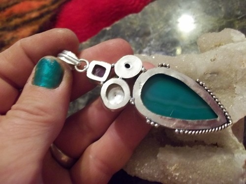 HERMOSO COLGANTE DE PLATA NUEVO 3" PERLA DE RÍO MALAQUITA DRUSA + COLGANTE DE JOYERÍA - Imagen 2 de 2