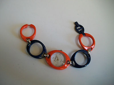 Women's red & green, multicolor, yellow, silver & gold finish fashion fun watch