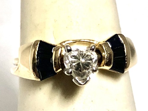 14K YG blauer Saphir Baguette Ring Wickel Verstärker Jacke Größe 6,5
