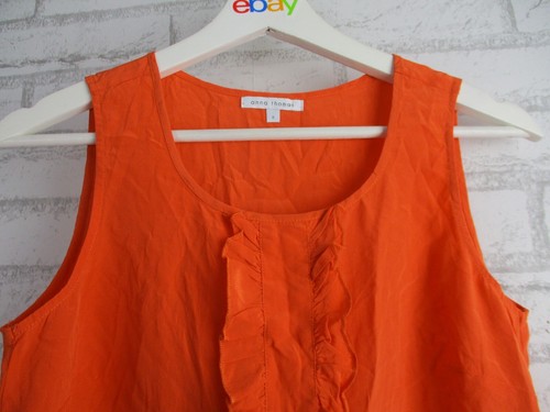 Anna Thomas women's tank top blouse silk orange 8 ruffle front sleeveless - Picture 3 of 6
