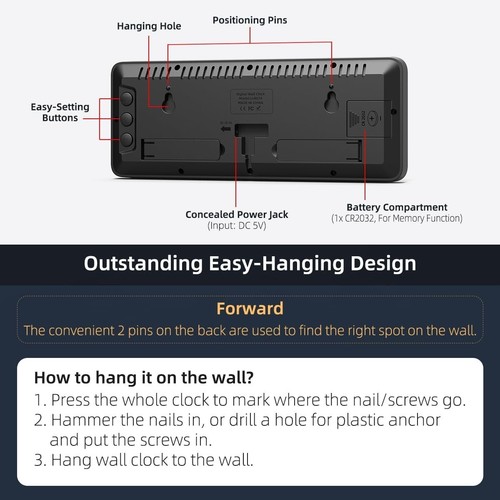 Wall Clock - LED Digital Wall Clock with Large Display, Big Digits, Auto-Dimming - Picture 25 of 41