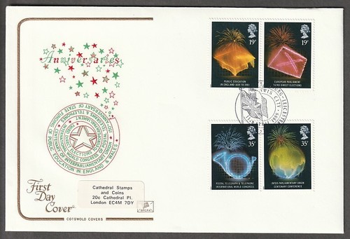 SET 4 ANNIVERSARI 1989 SG1432/SG1435 SU COPERTINA PRIMO GIORNO COTSWOLD CON SP/HS