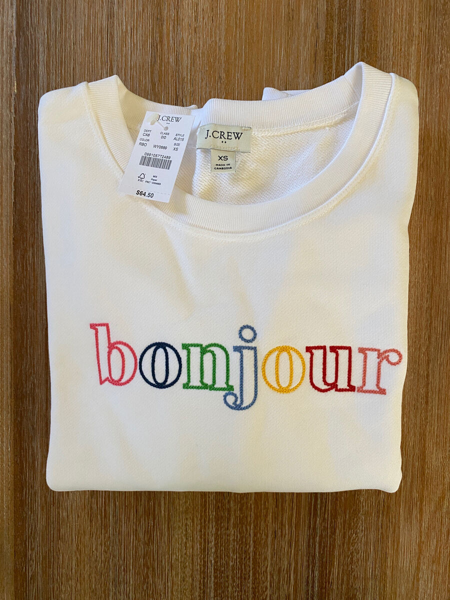J. Crew Factory Women s Bonjour Sweatshirt White NWT eBay