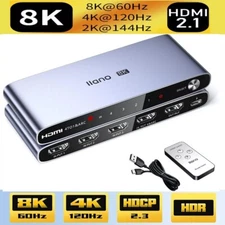 4 Port 8K HDMI 2.1 Switch 4 in 1 out 4K 120Hz HDR HDMI 2.1 Switcher 4X1 HDCP 2.3