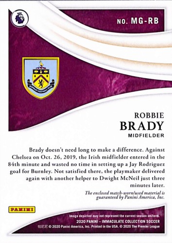 2020 Panini Immaculate -Magnificent Memorabilia Bronze #MG-RB Robbie Brady #d/99 - Picture 2 of 2