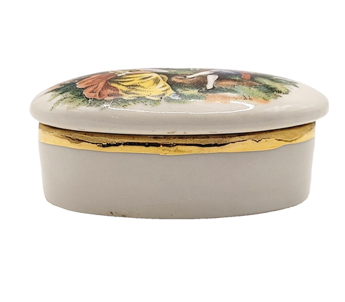 Colonial Courting Couple Porcelain Trinket Box Gold Gilt Mount Vernon VA - Picture 2 of 10