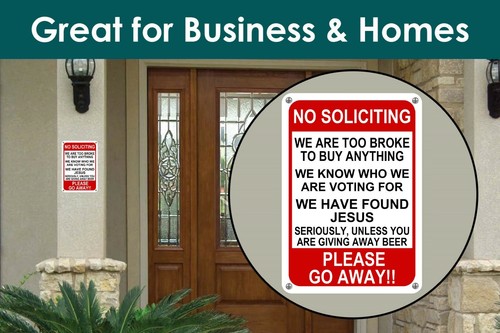 No Soliciting Funny Sign Go Away Front Door Novelty Humor Gift Signs 10"x 14" - Picture 5 of 7