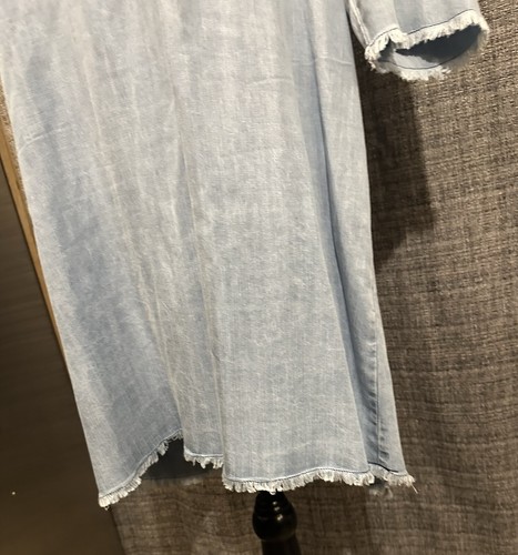 Chambray Dress Lt. Blue Fringe Hem Collar  Sleeve Lightweight 3/4 Sleeve RUSH Sm - Photo 4/6