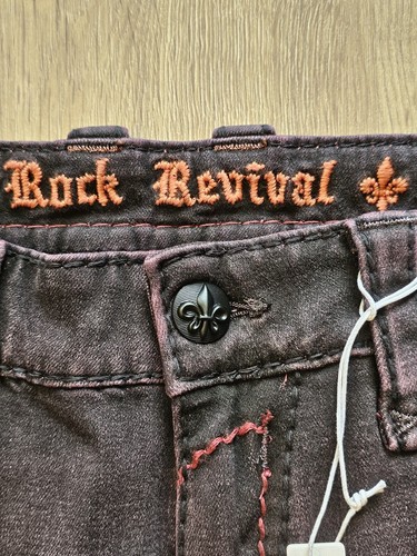NEW W/TAGS ROCK REVIVAL SKYLARK BIKER SZ 36W×32L EMBROIDERED BURGUNDY JEANS  - Picture 5 of 17