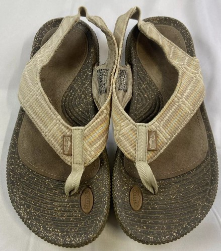 Simple Womens Flip Flops Sandals Brown Canvas Size 8