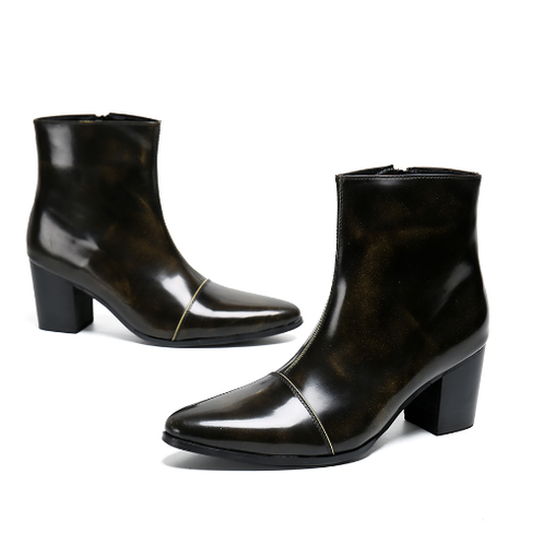 Men's Real Patent Leather Ankle Boots Block Heels Office Business Wedding Pumps - Picture 5 of 18