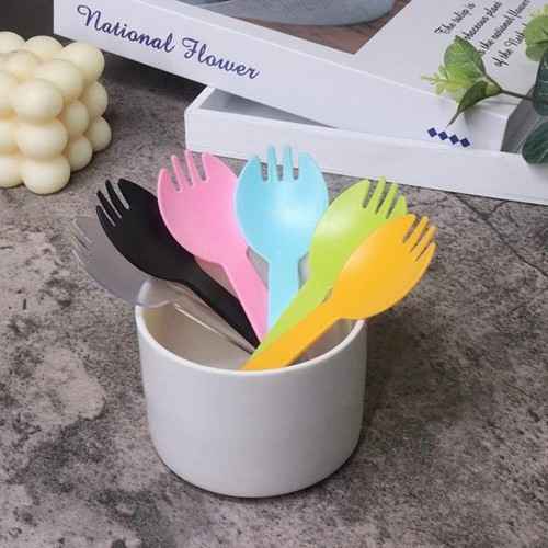 4.3" Mini Disposable Sporks 100ct Plastic Spork 2in1 Utensils 4 Colors 25ct Indi - Picture 6 of 6