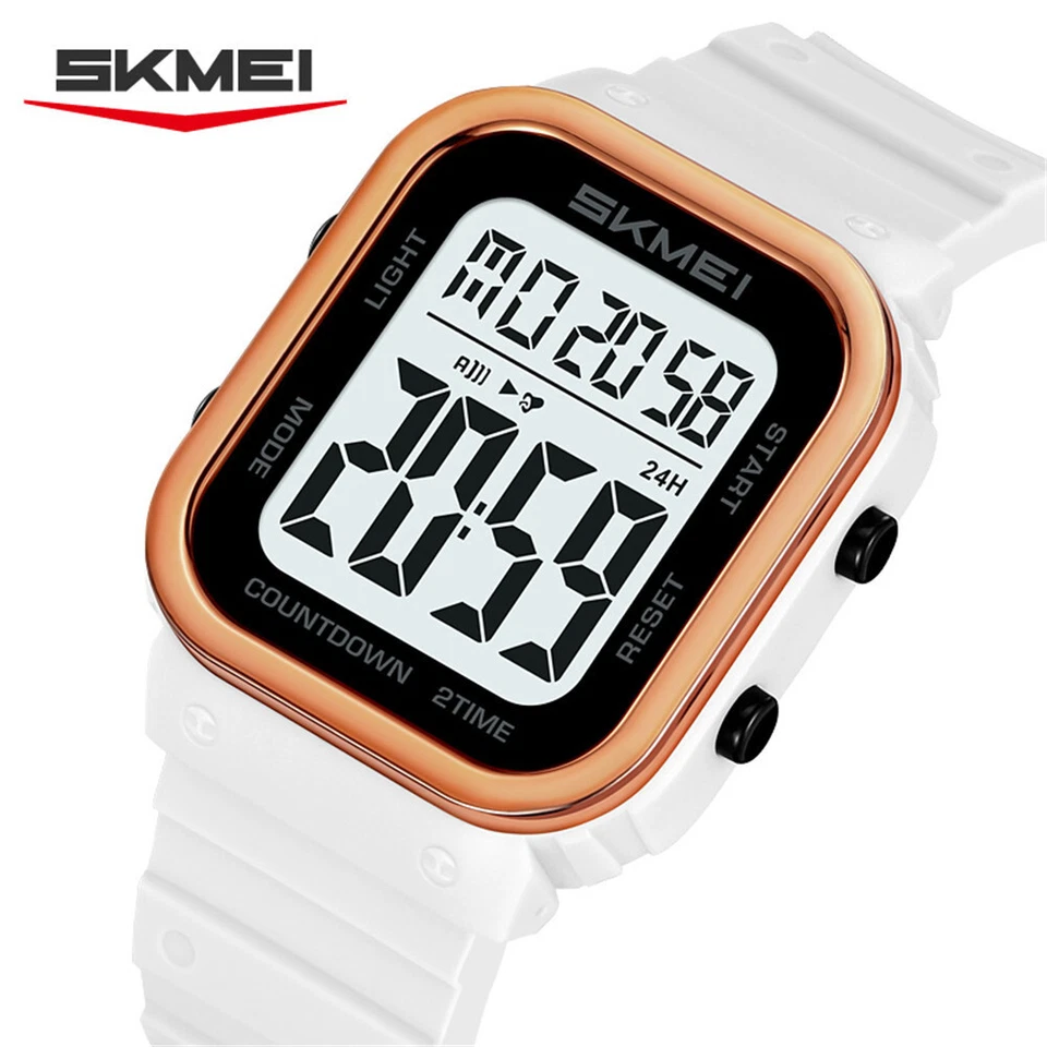 SKMEI Reloj Cuadrado para Mujer Reloj de Cuenta Regresiva Blanco Silicona Reloj para Niñas Foto 2 de 4