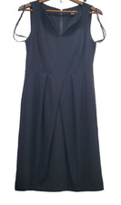 Tahari Formal Zippered Dress ASL Women Sz 6  Black Vneck Sleeveless Lined Midi