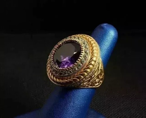 2.40Ct Round Cut Lab Created Amethyst Men's Bishop Ring 14k Yellow Gold Plated - Picture 1 of 6