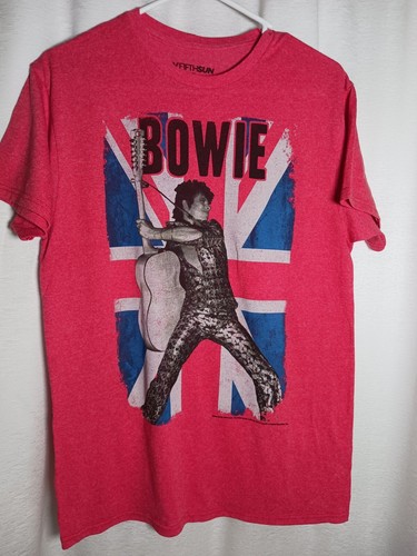MED David Bowie T Shirt Union Jack British Flag Thin White Duke Glam Red Soft  - Picture 3 of 5