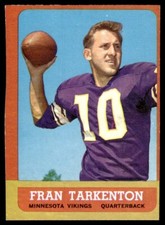 1963 Topps Football Card Fran Tarkenton Minnesota Vikings #98 VG Mis-Cut