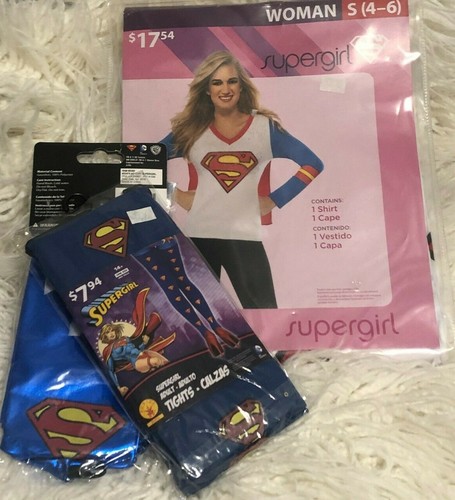 Supergirl Adult Ladies Shirt Cape Gauntlets Tights Costume SuperHero Small 4 - 6 - Picture 5 of 12