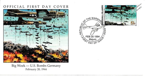 1944 WWII Big Week US BOMBS GERMANY B-17 Flying Fortress Aircraft Stamp FDC