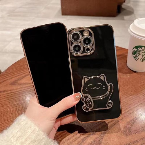 For iPhone MOTO Lucky Cat 6D Plating Cute Cartoon Stand Soft Phone Case Cover - Picture 3 of 13