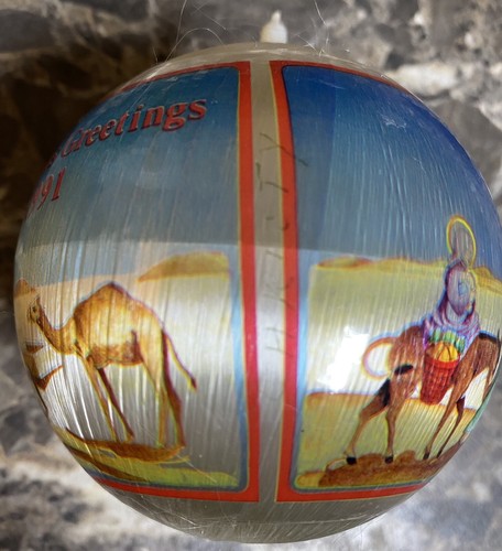 Christmas Greetings 1991 Satin Silk Ball Ornament Vintage Mary Joseph Nativity - Picture 4 of 8