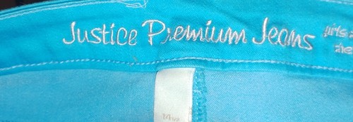 Justice Premium Blue Jeans Girls 14 1/2 Capri Button Pocket Bling - Picture 5 of 7