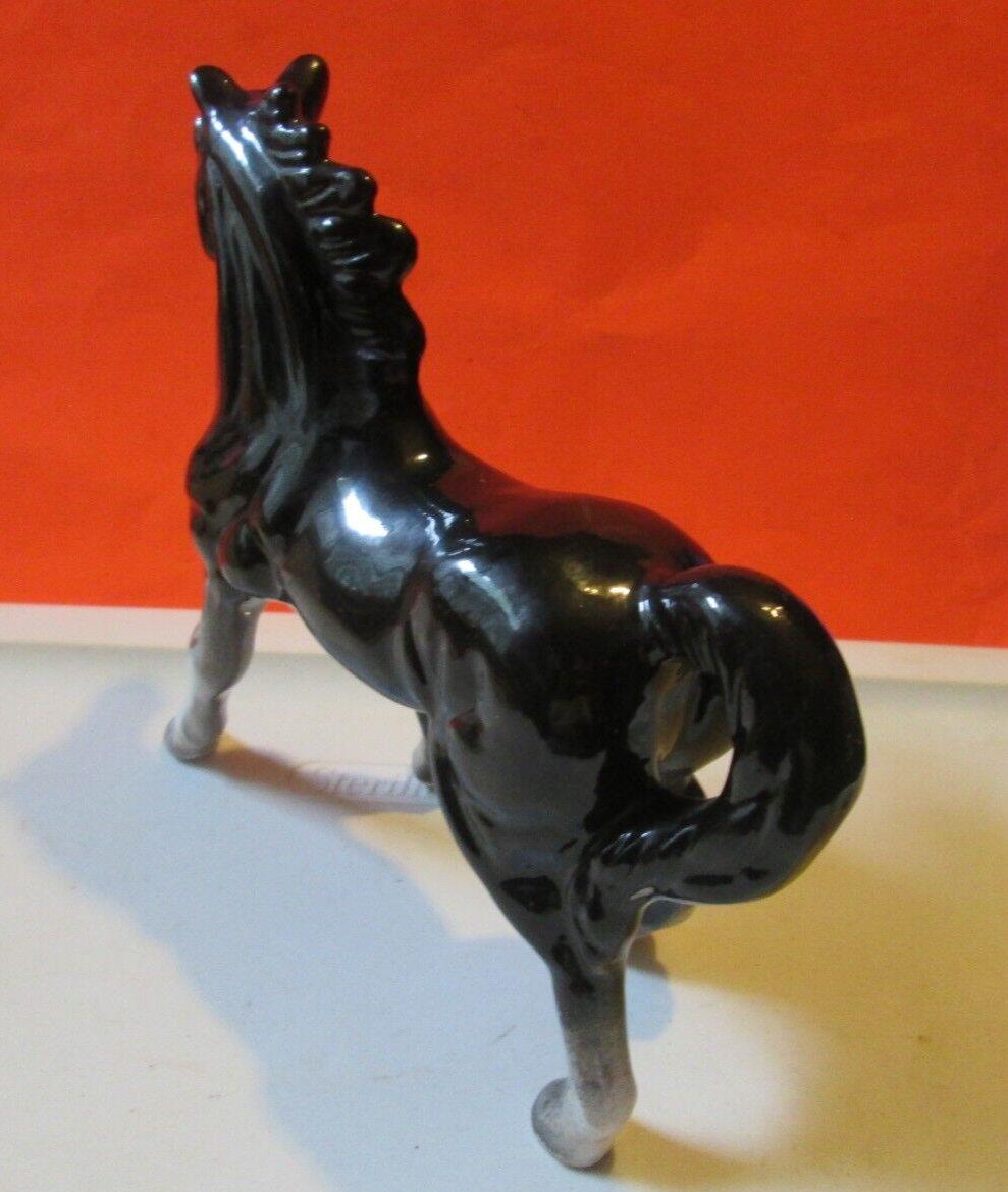 Vintage 1960s Porcelain Black Horse With White Markings