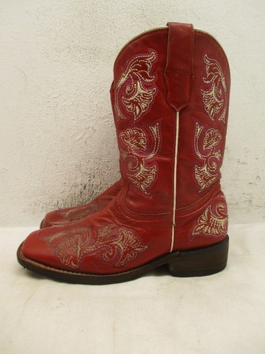 Corral Kids Youth Size 1.5 K Red Leather Floral Western Cowboy Boots Style G1095 - Picture 6 of 19