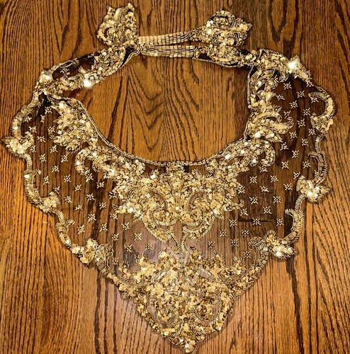 Vtg SHARMARK Las Vegas Ladies Black & Gold Beaded Sequined Shawl Shrug Party - Picture 5 of 7