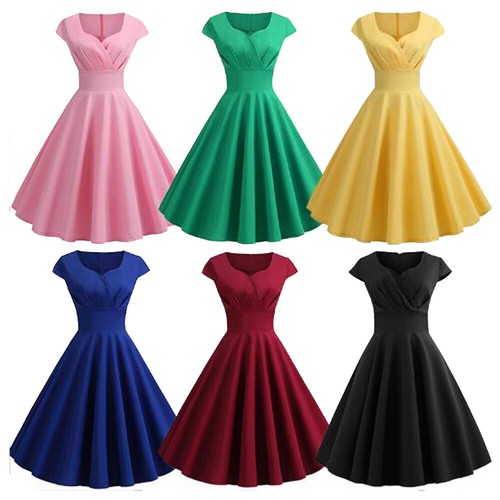 Women Vintage Retro 50s Rockabilly Dress Evening Party Pinup Skater MidiSundress - Picture 2 of 36