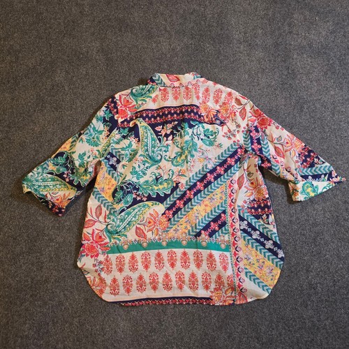 Chicos Top Womens Size XL Green Linen Paisley Patchwork Button Casual Career - Picture 7 of 8