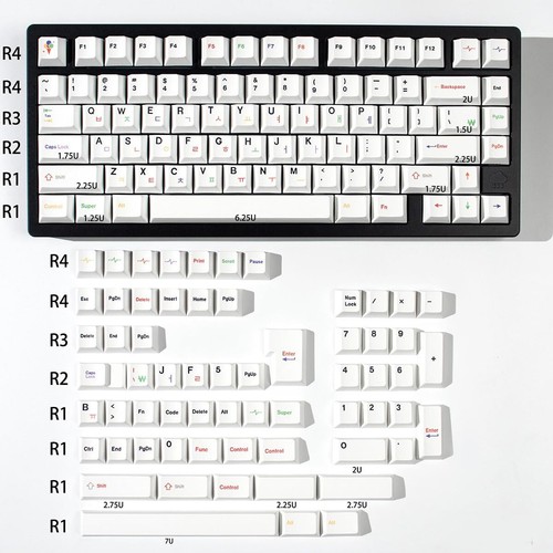 144 Keys White Korean Cherry Profile Keycaps Dye Sublimated PBT 60% 65% 75% - Picture 2 of 9