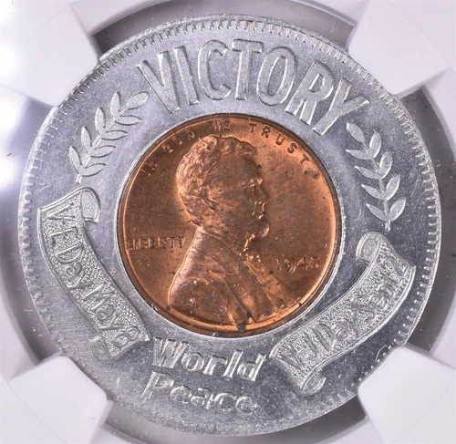 1945 Lincoln Wheat Penny Cent Encased Jean's Funny House Cleveland OH NGC MS66
