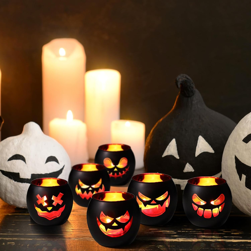 Black Halloween Table Centerpieces Candle Holders 6PCS, Jack O Lantern Tealight - Picture 5 of 12