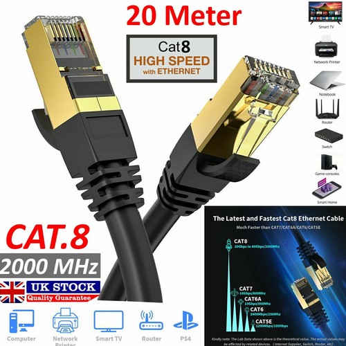 FLACH CAT8 abgeschirmt 2000 MHz 40 Gbit/s Ethernet LAN Ultra HighSpeed-Kabel RJ45 Lot