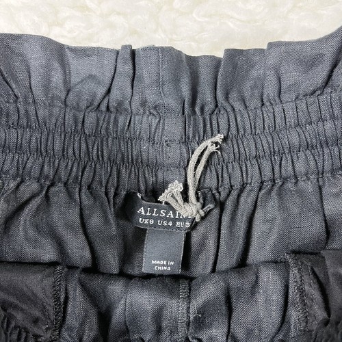 All Saints Lily Paperbag Linen Shorts Size 4 High Rise Black - Picture 5 of 8