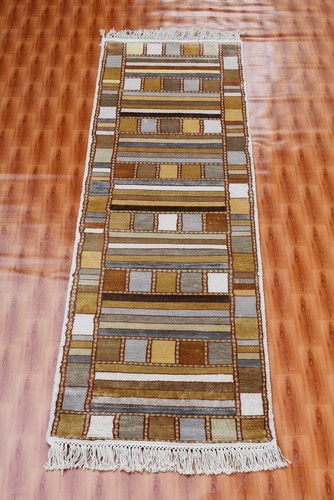 Striped Silk Rugs Oriental Carpet Décor Bedside rug Corridor 2x6 Morden - Picture 3 of 5