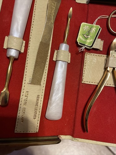 Manicure Set crossed palms GOLD Tone Nail Care Set 6 Pc Vintage Marbled - Picture 3 of 6