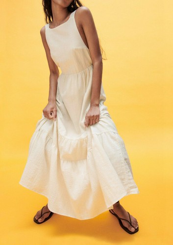 ZARA NECKHOLDER KLEID MIDI MAXI RUSTIKAL LONG CREAM RUSTIC HALTER NECK DRESS - Picture 7 of 8