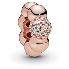 Authentic Pandora Charm,  ROSE Polished and Pave Spacer, 788310CZ, Clear CZ