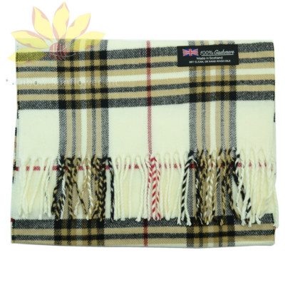 Men Women unisex 100/%CASHMERE Scarf tartan stripe Plaid Wool SCOTLAND Light Gray