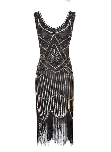 1920s Abendkleider Cocktailkleid Brautjungfern Retro Pailletten Mid-Lang Kleider - Bild 22 von 23